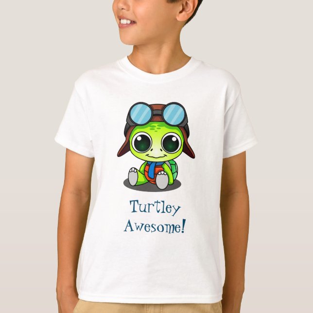 Turtley Fantastisk Cute Tecknad Turtle i Aviator H T-shirt (Framsida)