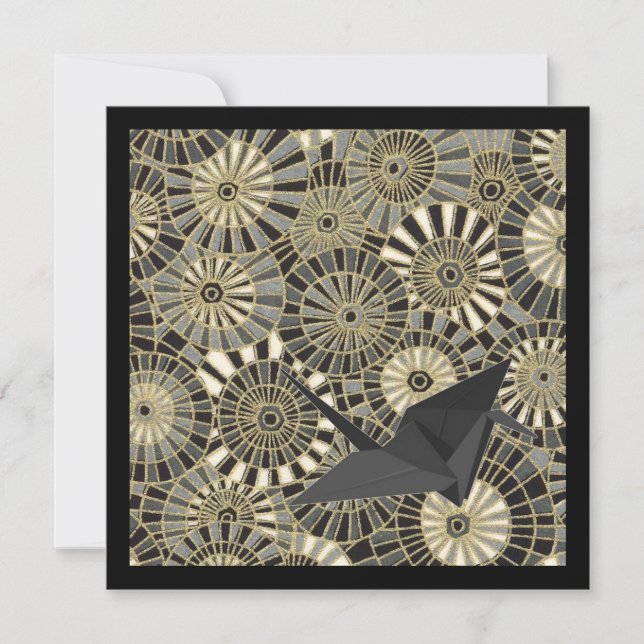 turturkrane guld japanese fläkt mönster inbjudningar (Framsida)