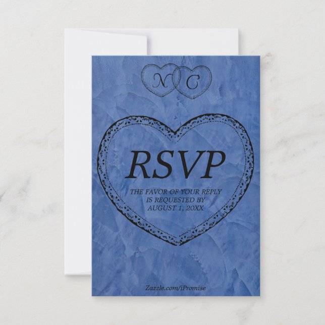 Tuscan Blue Hearts RSVP-kort OSA Kort (Framsida)