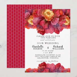 Tuscan Bold och Vibrant Red Blommigt Bröllop Inbjudningar