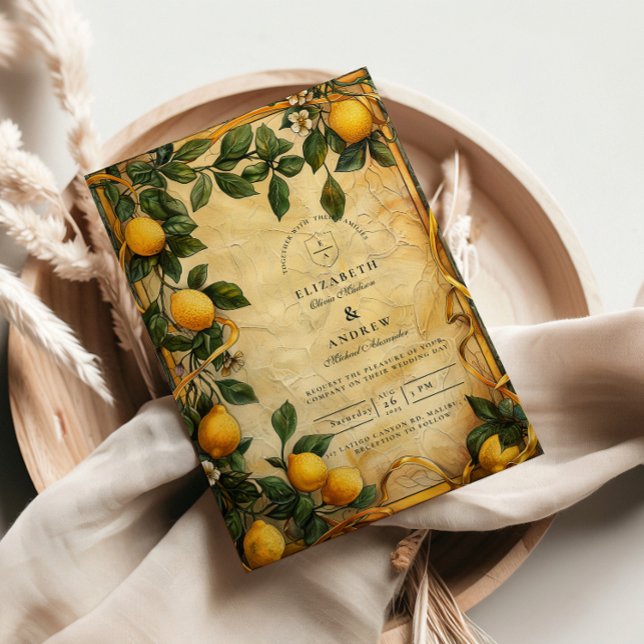 Tuscan Citrus Blommig Bröllop Inbjudningar (Skapare uppladdad)