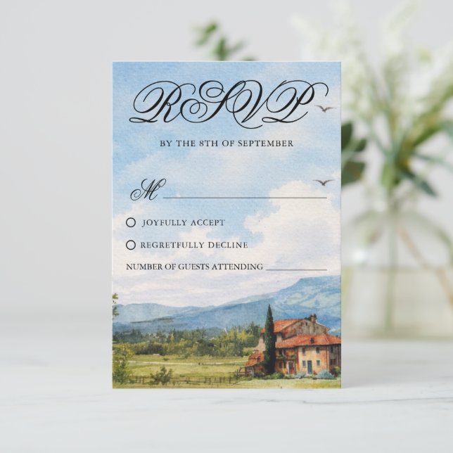 Tuscan Countryside Scenery Wedding Response Card OSA Kort (Stående Fram)