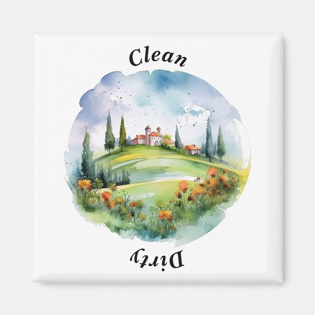 Tuscan Countryside Watercolor Clean Dishwasher Magnet (Framsidan)