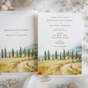 Tuscan Dreamscape Bröllop Watercolor Scenery Inbjudningar