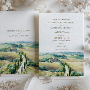 Tuscan Dreamscape Bröllop Watercolor Scenery Inbjudningar