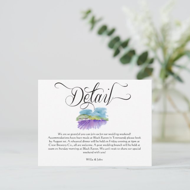 Tuscan druvhage bröllop Detaljer Card Vykort (Stående Fram)