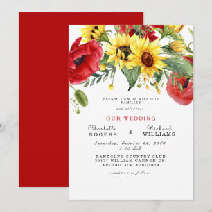 Tuscan Gult Solros Bold Simple Bröllop Invita Inbjudningar