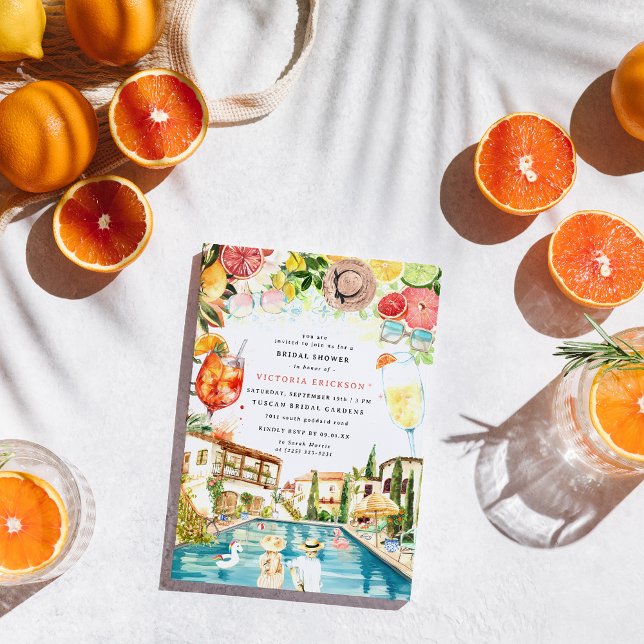 Tuscan italiensk poolparty | Spritz Bröllopsdusch Inbjudningar (Skapare uppladdad)