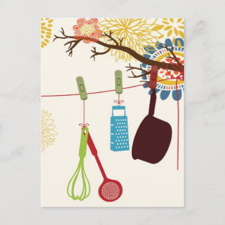 Tuscan Kitchen - Utensils on blommigt. Vykort