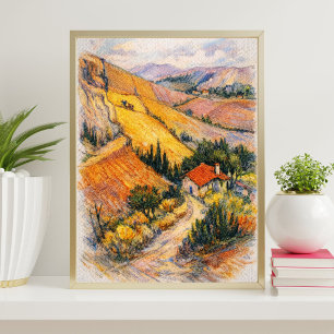 Tuscan landskaps konst lantlig målningstryck poster