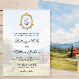 Tuscan landskapsmonogram bröllop  inbjudningar