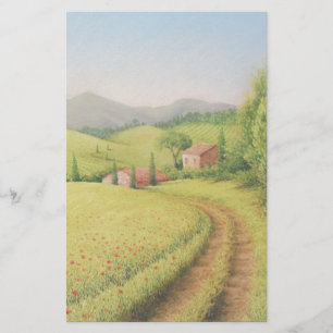 Tuscan lantbrukarhem, italien i pastellfärgad brevpapper
