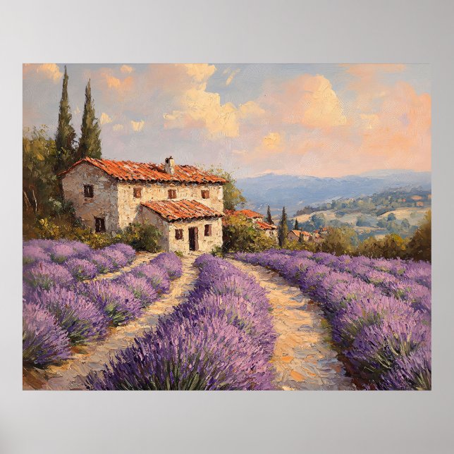 Tuscan lavendelfält med stenhus poster (Framsidan)