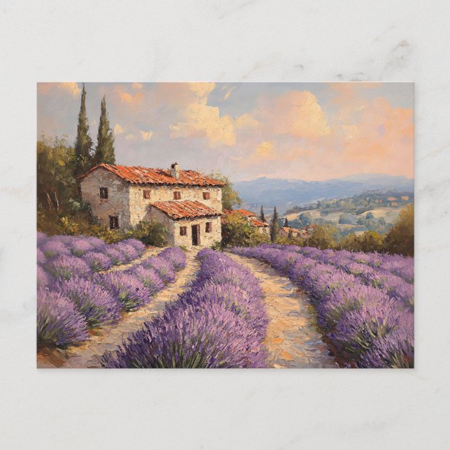 Tuscan Lavender Fält med Stone Cottage Vykort (Framsida)