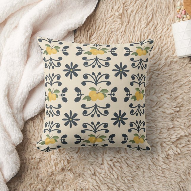 Tuscan Lemon Grove Reversible Citron & Randig Kudde (Filt)