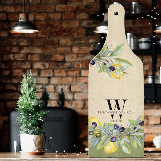 Tuscan Lemons Olife Kitchen (Add some Tuscan style to your kitchen or bar area with this monogrammed cutting board)