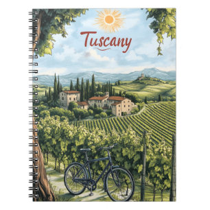 Tuscan Ligcape med vinodlingar och en cykel Anteckningsbok