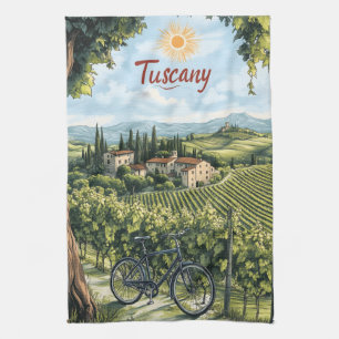 Tuscan Ligcape med vinodlingar och en cykel Kökshandduk