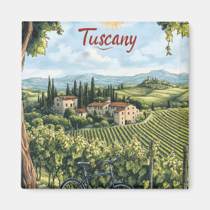 Tuscan Ligcape med vinodlingar och en cykel Magnet