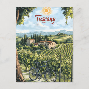 Tuscan Ligcape med vinodlingar och en cykel Vykort