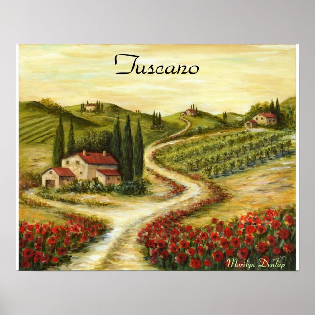 Tuscan Road med poppies Poster (Framsidan)