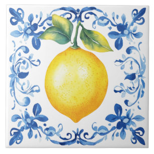Tuscan rustik medelhavsblå citron kakelplatta