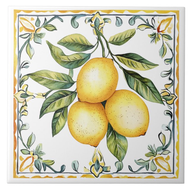 Tuscan rustik medelhavsgul citron kakelplatta (Framsidan)