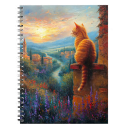 Tuscan Sunset with a Ginger Cat Anteckningsbok