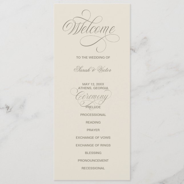 Tuscan Valla Calligraphy double side program card  (Framsida)