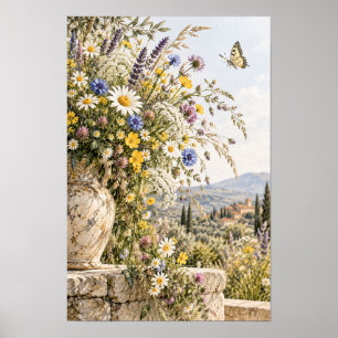 Tuscan vas med vilda blommor Fjäril Väggkonst