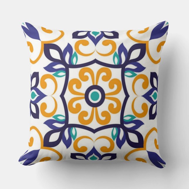 Tuscan Verve Vibrant Scrollwork  Mediterranean  Kudde (Framsida)