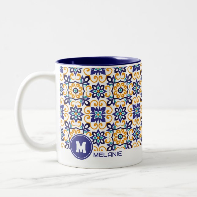 Tuscan Verve Vibrant Scrollwork  Mediterranean  Två-Tonad Mugg (Vänster)