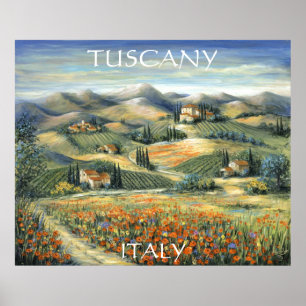 Tuscan Villa and Poppies Poster