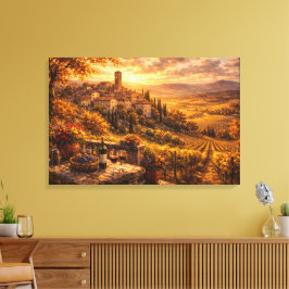 Tuscan Village Solnedgång Vin Vingård Väggkonst Canvastryck