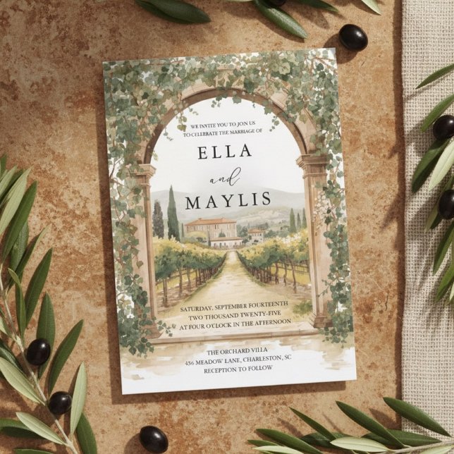 Tuscan Vineyard Wedding | Italian Arch Watercolor Inbjudningar (Skapare uppladdad)