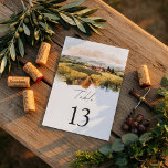 Tuscan Vineyard Wedding | Italian Countryside Bordsnummer<br><div class="desc">Guide your guests to their seats with this elegant Tuscan vineyard wedding table number, featuring a romantic watercolor landscape of rolling vineyards and a charming Italian countryside villa. Inspired by the beauty of Tuscany wine country, this design perfectly complements vineyard and destination weddings. The scenic vineyard illustration paired with modern...</div>