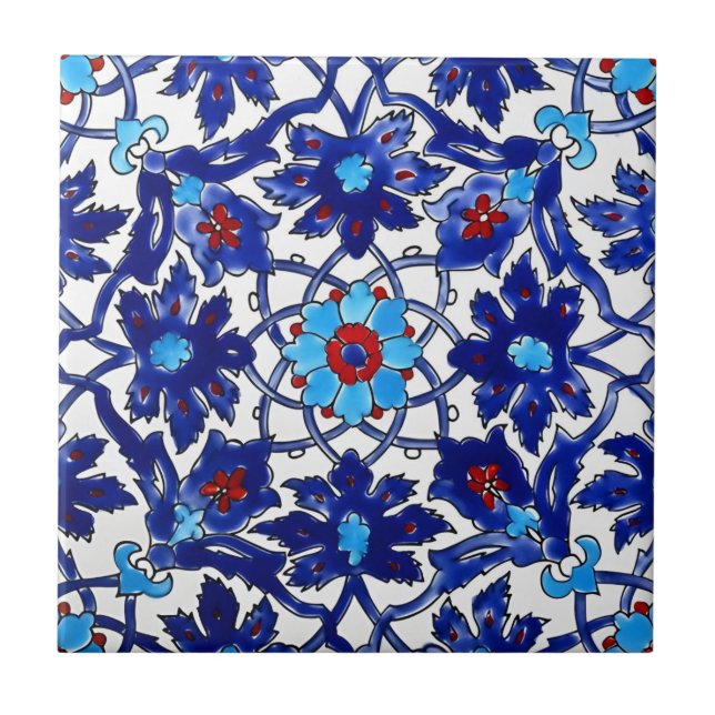 tuscan vintage Red Blue Blommor mönster Kakelplatta (Framsidan)