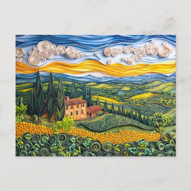 Tuscanisk landskapsvy från en kulle i Quilling-sti Vykort (Framsida)