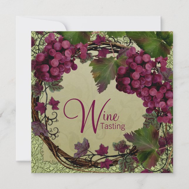Tuscaniska gamla världens vintage röda gröna druvo inbjudningar (Framsida)