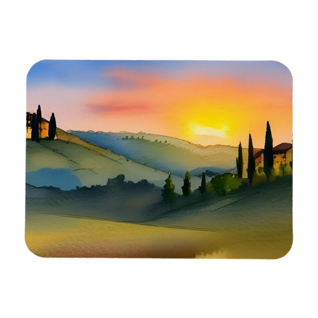 Tuscany Backe Scenia Watercolor Magnet (Horisontell)