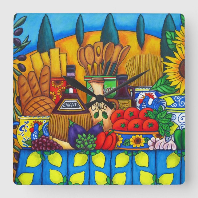 Tuscany Delight Square Wall Clock, Lisa Lorenz Fyrkantig Klocka (Framsida)