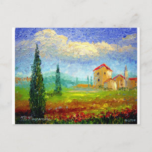 Tuscany HIlside med vallmor Vykort
