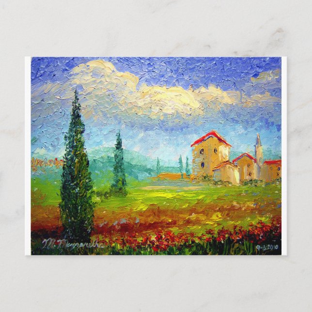 Tuscany HIlside med vallmor Vykort (Framsida)