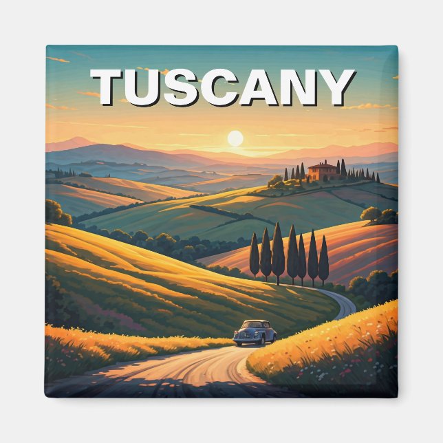 Tuscany Italien Countryside Sunset Magnet (Framsidan)