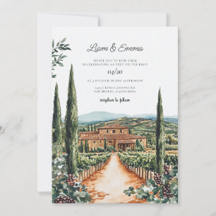 Tuscany Italien Villa Watercolor Bröllop Inbjudningar