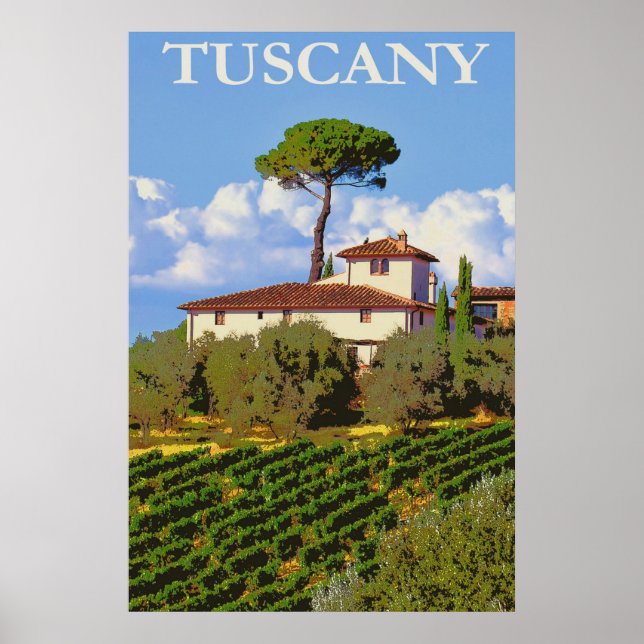 Tuscany Italien Vintage resor Italienska Villa Poster (Framsidan)