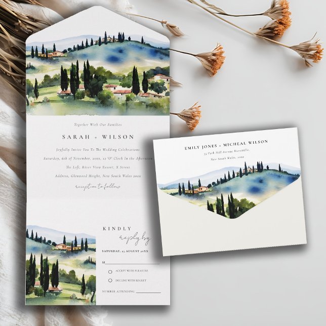 Tuscany Italien Watercolor Ligcape Bröllop (Skapare uppladdad)