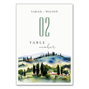 Tuscany Italien Watercolor Ligcape Bröllop Bordsnummer