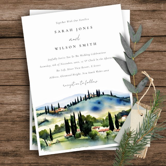 Tuscany Italien Watercolor Ligcape Bröllop Inbjudningar (Skapare uppladdad)