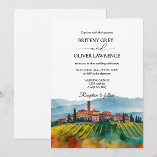 TUSCANY Italien Watercolor Skyline Photo Bröllop Inbjudningar